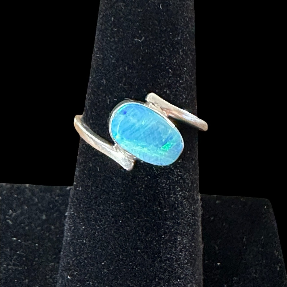 Silver Ring with Blue Opal Stone